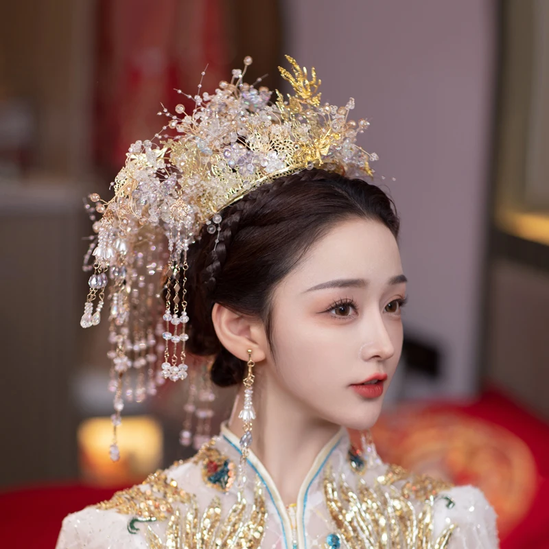 Hanfu chinês antigo traje headdress xiuhe roupas estilo étnico ouro borla redondo acessórios de cabelo