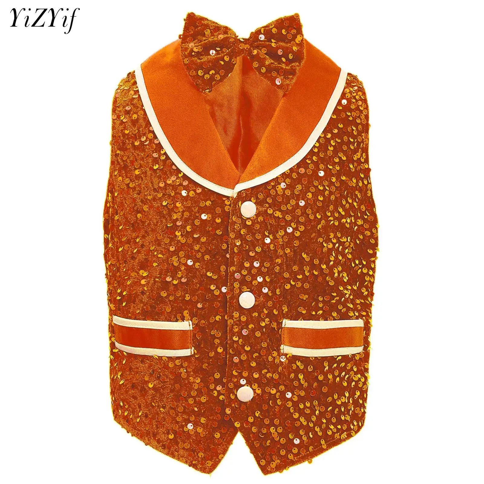

Boys Girls Jazz Dancewear Vest Bowtie Set Kids Glitter Clothes Choir Costume Childrens Hip-hop Jazz Dance Velvet Waistcoat