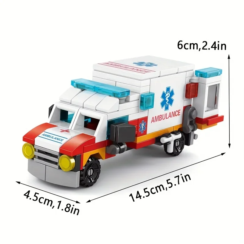 122pcs 6 in 1 Ambulance Escort Car Helicopter Paramedic Doctor Mini Loader Truck Building Blocks Sets Bricks Toy City