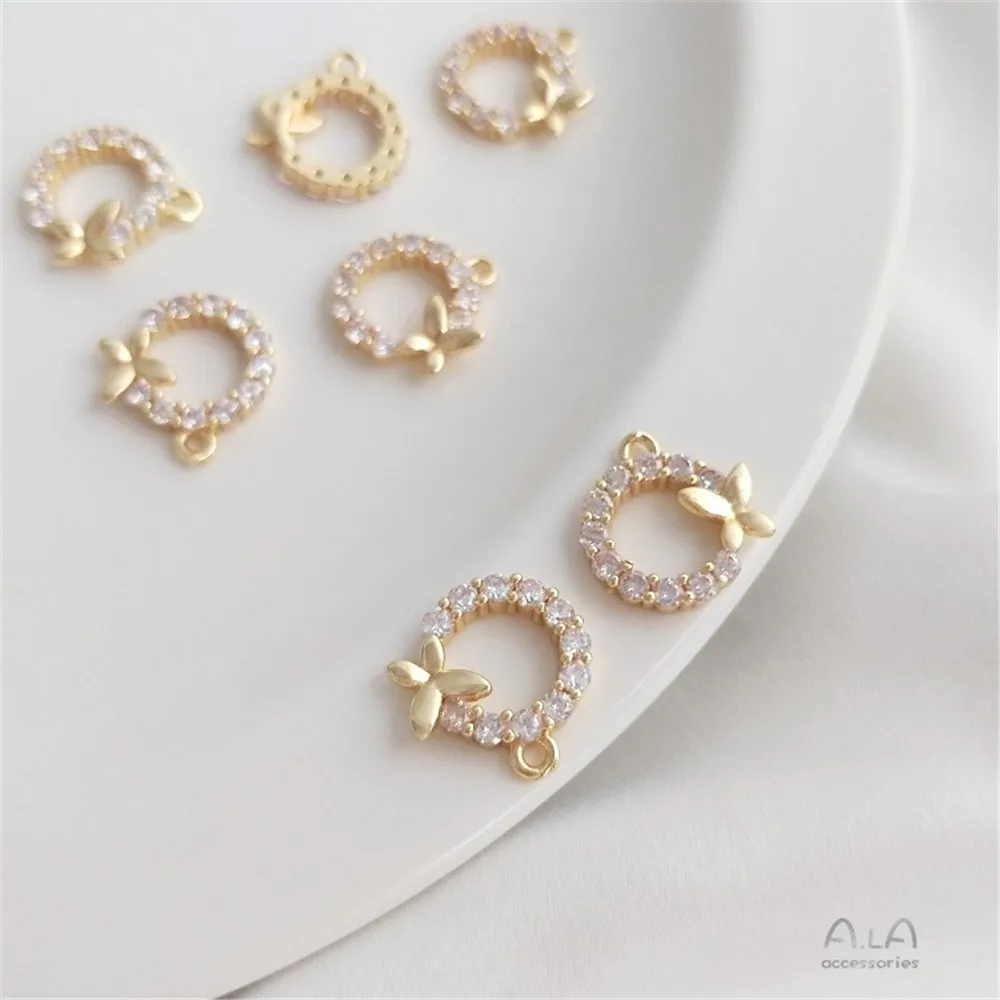 

Color-preservation Pendant 14K Bag Gold Zircon Ring Butterfly Pendant Handmade Diy Bracelet Earrings Jewelry Pendant Accessories