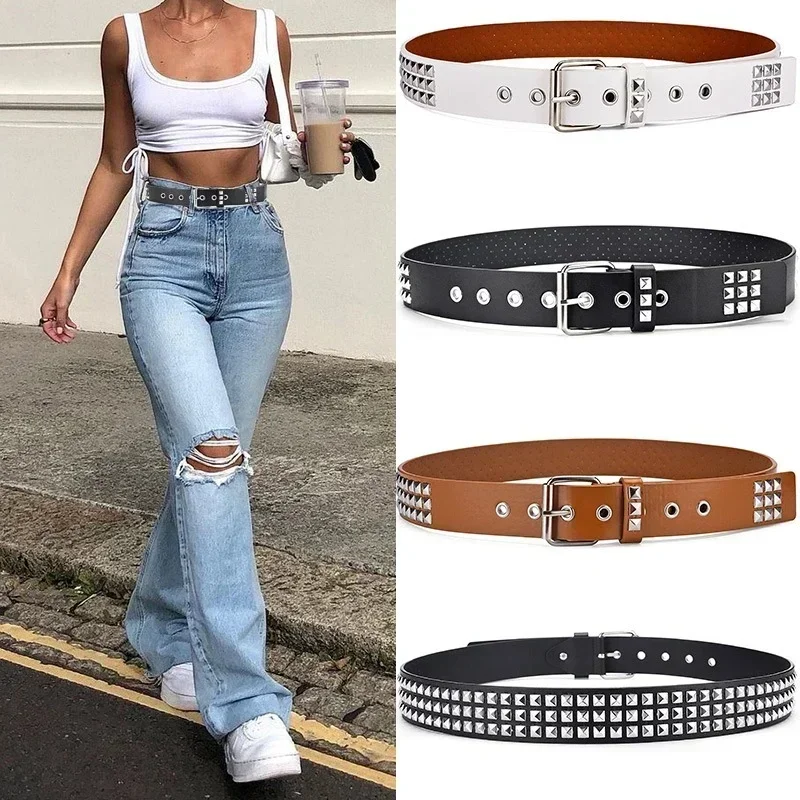 Luxury Square Bead Rivet Belt Metal Pyramid Straps MenandWomen's Studded Punk Rock Hardware Jeans Designer Female Waist Belts