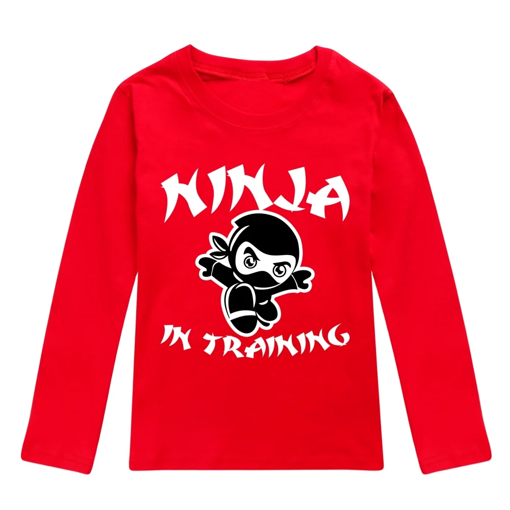 New Arrival NINJA KIDZ Graphic T Shirts Kids Sport Long Sleeve Cartoon Boys Clothing Girls Tees O-Neck Cotton Oversized Tops