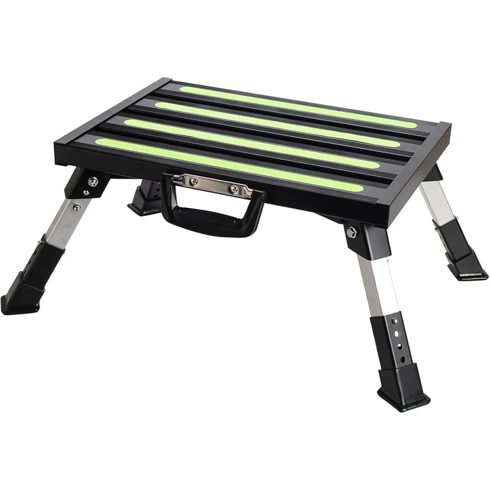 Adjustable Folding RV Steps Non-Slip Heavy Duty Aluminum Platform Portable 4-Level Stool Outdoor Accessory Easy to Store