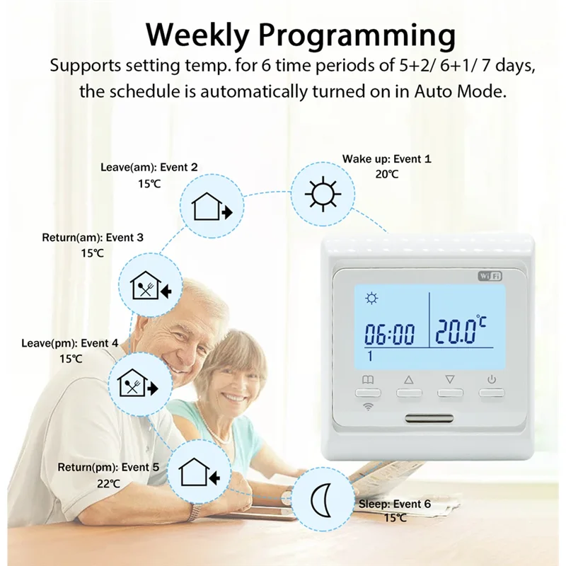 AA08-WIFI Underfloor Heating Thermostat With LCD Display, 220V Electric,Water Compatibility, Precise Temperature Regulation Cont
