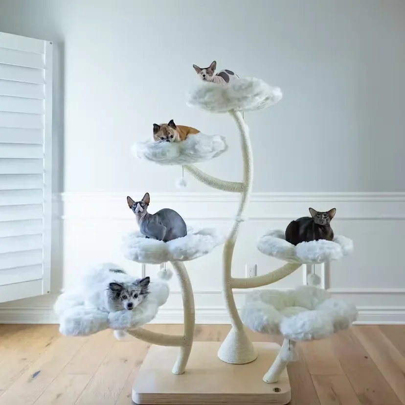 Wood Floral Cat Tree Tower New Design Wooden Cat Tower Modern Luxury Cat Climbing Tree