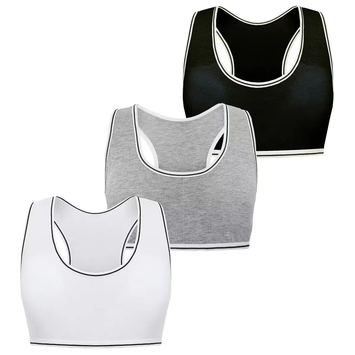 3PC Girls Sports Bra Puberty Underwear Wireless Teenager Chest Pad Cotton Training Bra 8-14Years