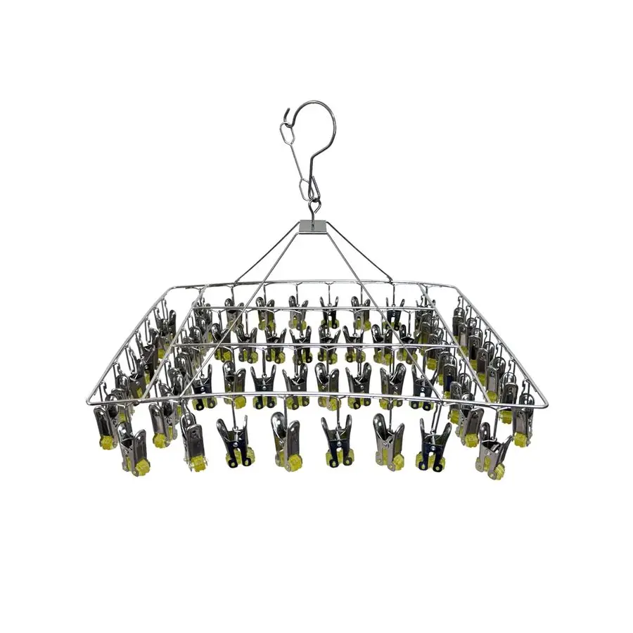 Release Stainless Steel Laundry Drying Rack with Clips, Swivel Hook WindProof Clothes Hanger Rack for Sock, Bras, Underwear, Lau