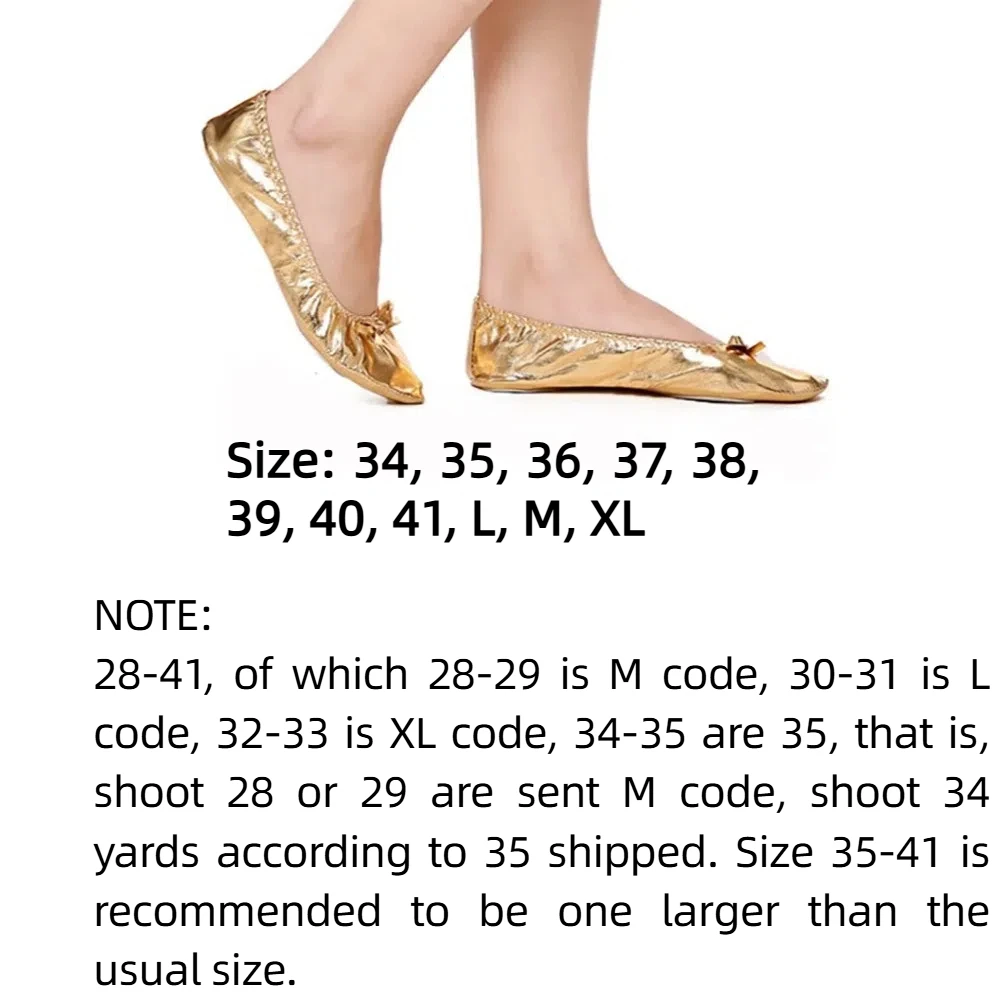 Stylish Bowknot Belly Dancing Shoes Golden Foldable Foldable Ballet Flats Roll Up Breathable Ballerina Flats Prom