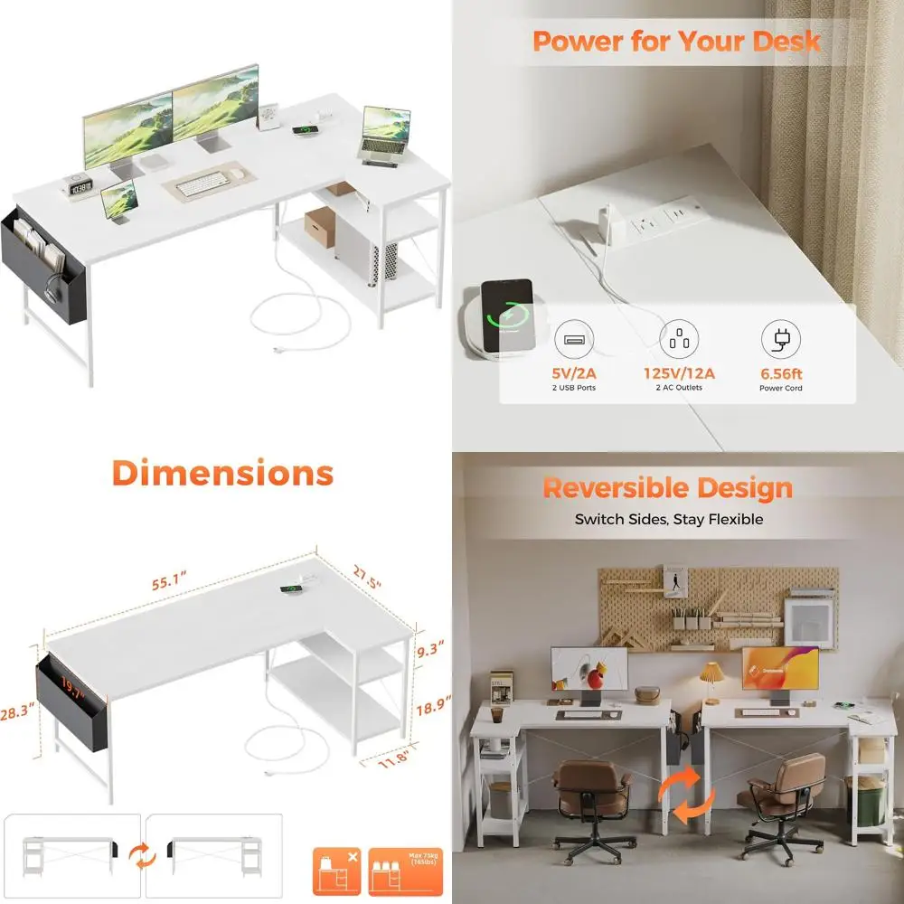 

Компактный угловой игровой стол с розетками, двусторонними полками для небольших помещений, учебный стол для домашнего офиса