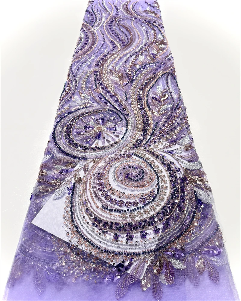 アフリカの重いビーズ付きレース生地、フランスのブライダルスパンコール、ナイジェリアのチュール、クチュール素材