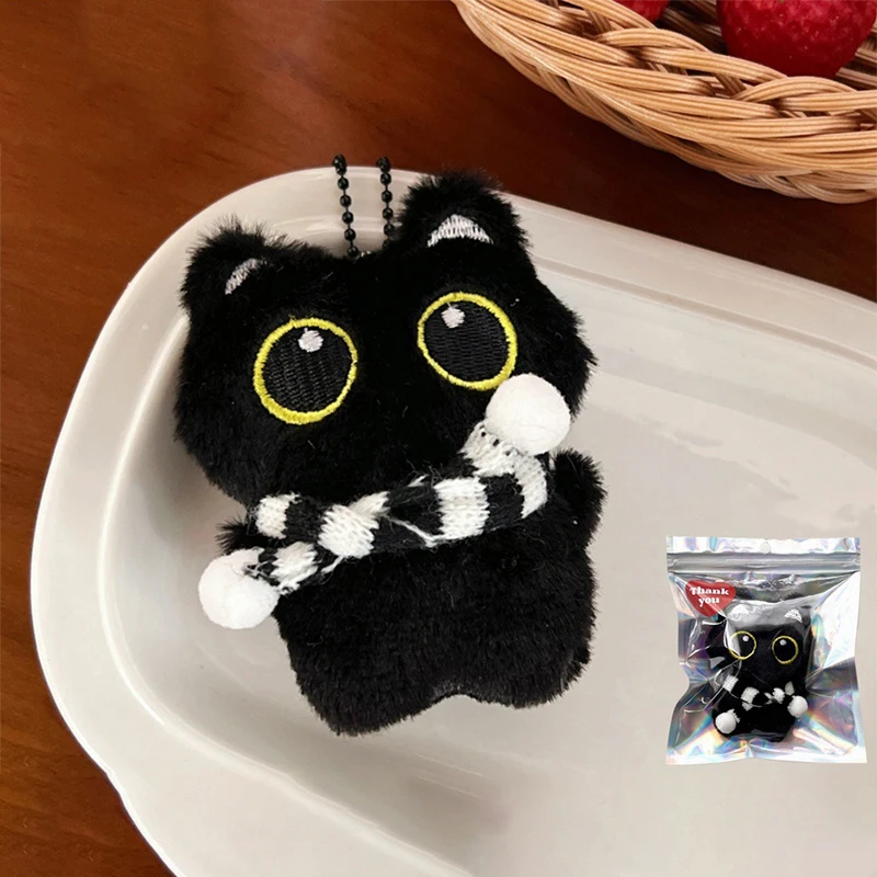 لطيف الأسود القط دمية حقيبة قلادة المفاتيح أفخم لينة محشوة القط دمية سيارة حلقة رئيسية سطح المكتب زينة ظهره سحر هدية