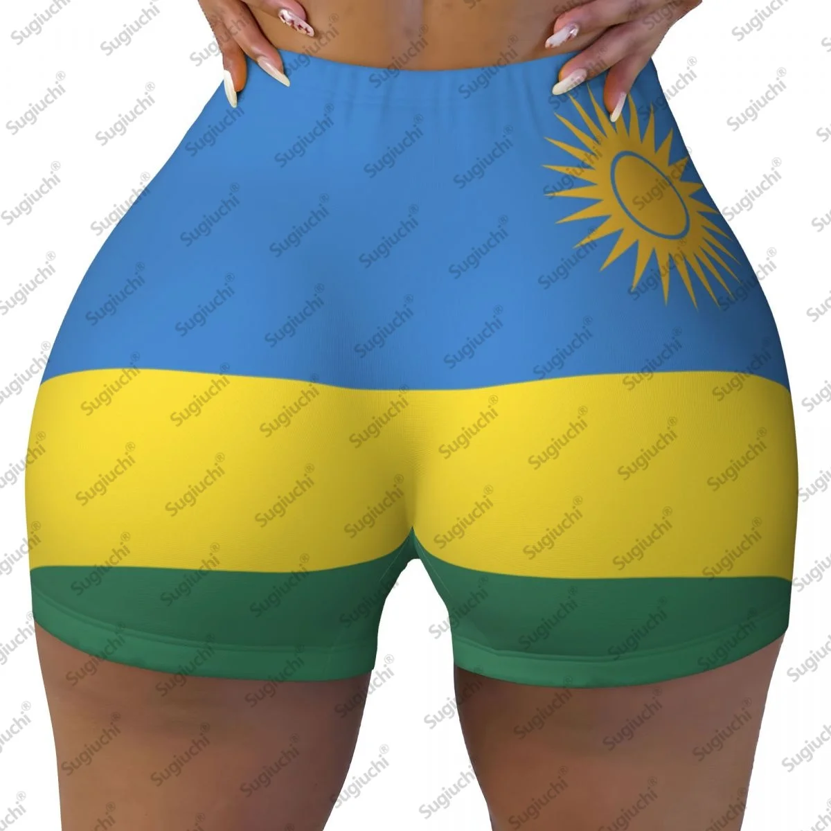 2026년 르완다 국기 요가 반바지 여성용 운동 스크런치 힙업 하이웨이스트 짐 러닝 반바지