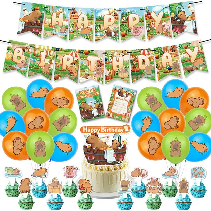 Capybara Balloon Cute Animal Design Balloons Pastel Decoration Kit Birthday Party Decorations Capybara Backdrop Sweet Birthday