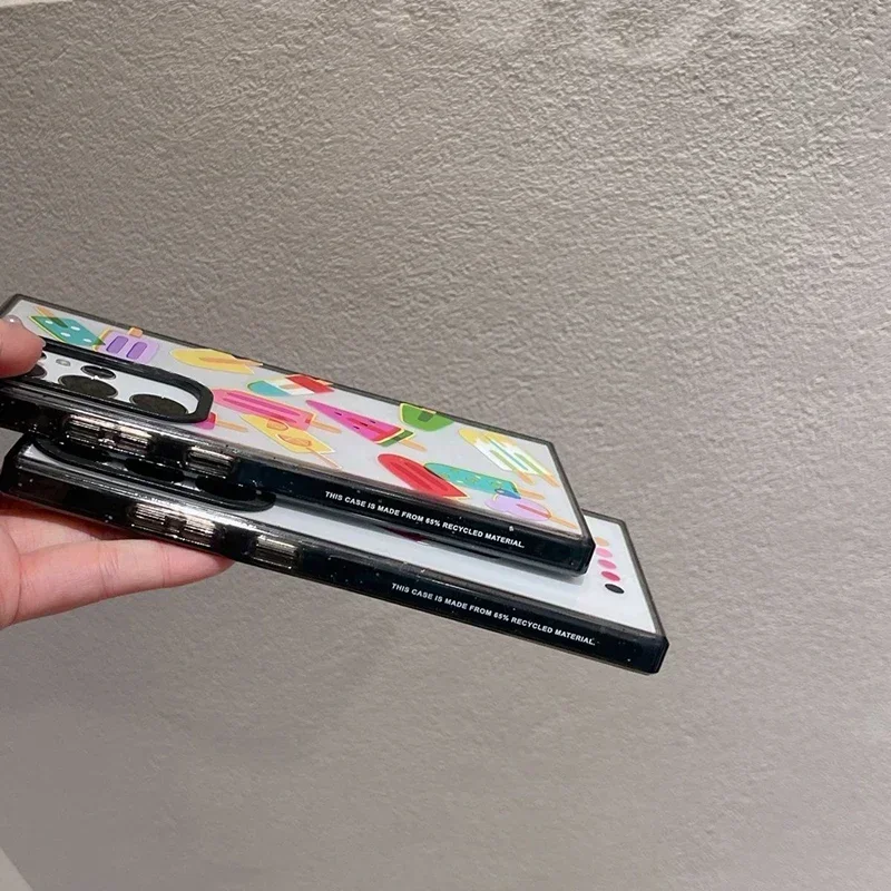 Акриловый чехол с черной рамкой и арбузом Ice Lolly для Samsung Galaxy S25 S24 S23 Ultra Plus S25 + S25U, защитный чехол