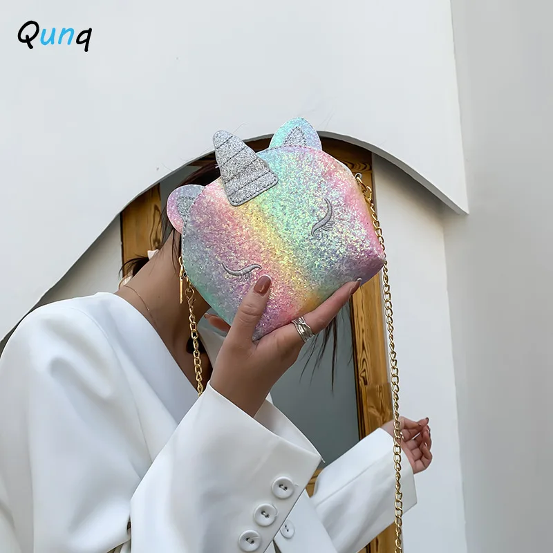 

Qunq Fashion Children Cute Zipper Shoulder Bag Baby Cartoon Appliques Unicorn Gradient Breathable wear-resistant Change Purse