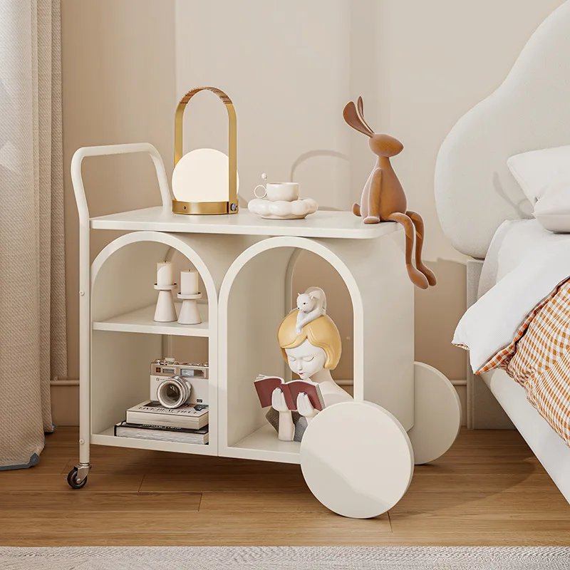 

Cream wind edge removable sofa side simple wheeled storage corner table living room wrought iron cart small coffee table