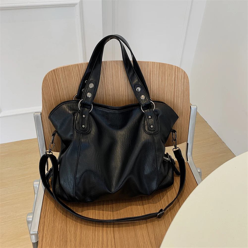

Women Messenger Handbag Big Size PU Leather Hobos Crossbody Bag Casual Retro Solid Color Female Travel Shopper Mommy Tote Bag