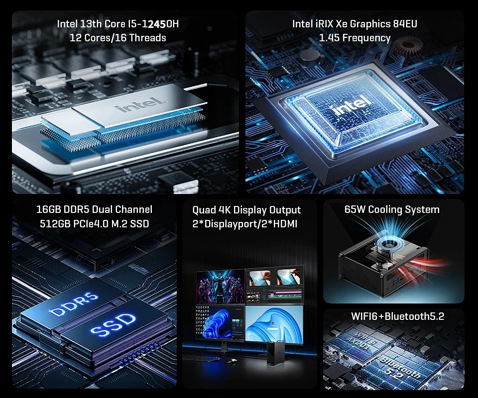 CHUWI CoreBox Gaming Mini PC Computer Intel Core i5-13500H 16GB LPDDR5 512GB SSD UHD Graphics 8K decodifica WIFI 6 Windows 11