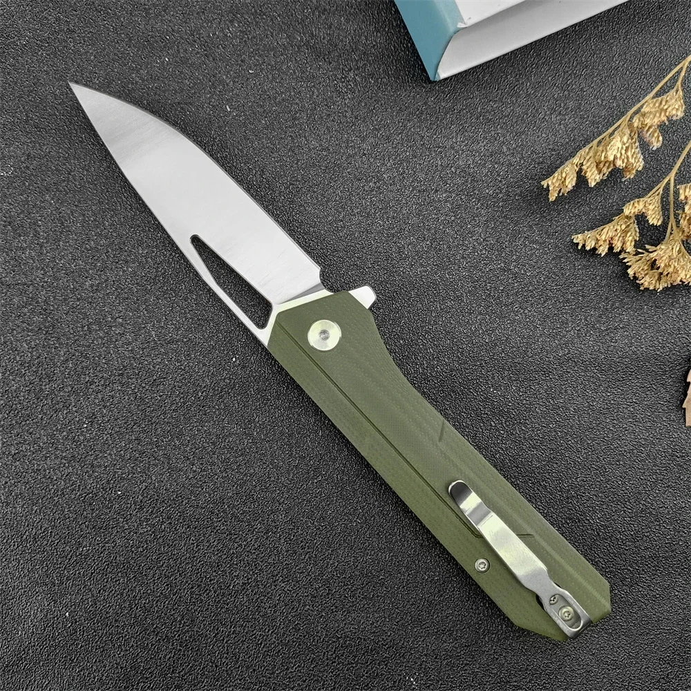 Pocket Folding Knife DC53 Blade G10 Green Handle Hunting Knife EDC Camping Self Defense Survival Tool with Pocket Clip