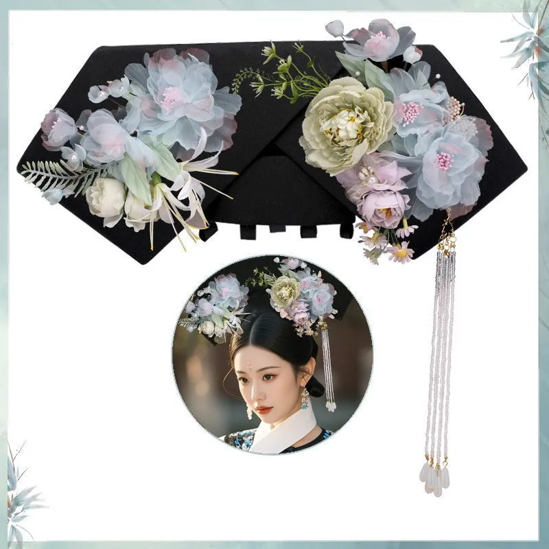 

48x22cm Qing Dynasty Women's Hair Accessory Fake Princess Hairstyle Ancient Style Female Headwear Set Palace Dress Up