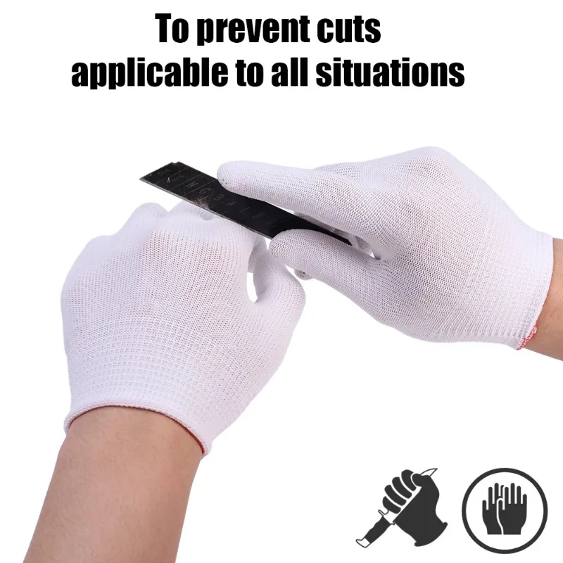 10/1Pair Nylon Gloves White/Black Work Protective Glove Non-slip Elastic Gloves for Craft Washable Cleaning Tool Garden Supplies