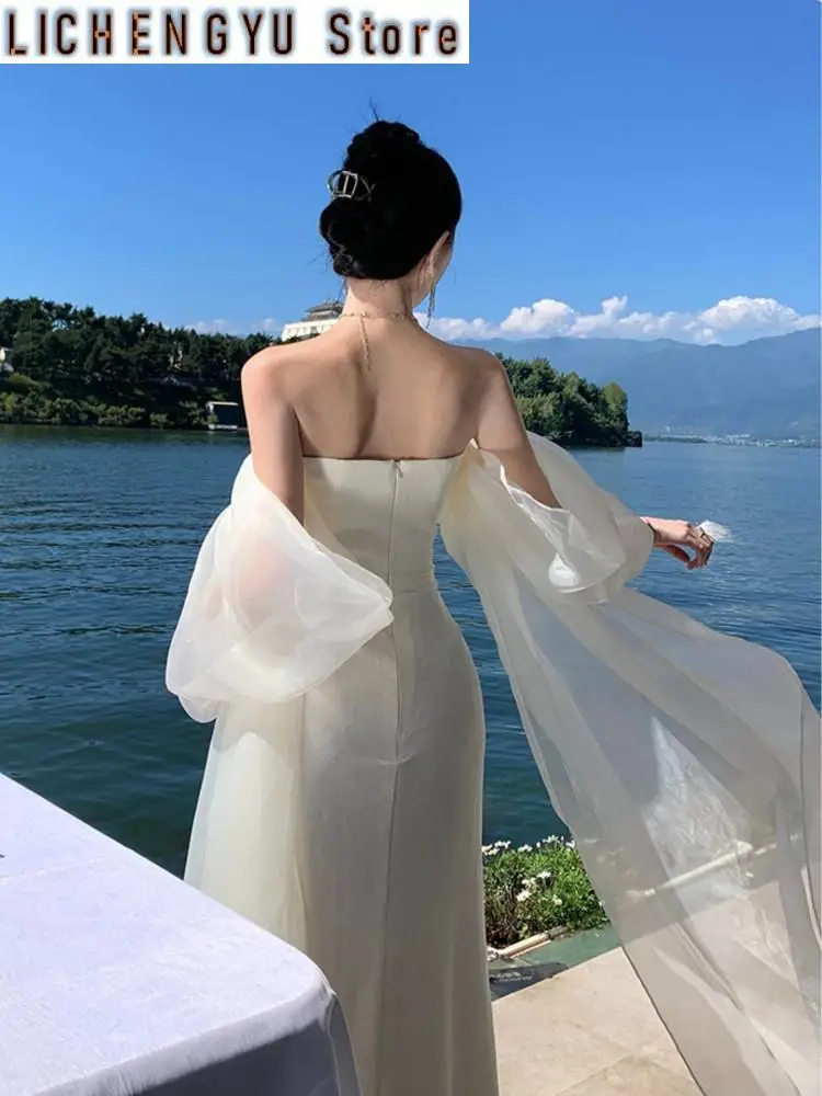 New Elegant Solid Formal Ocassion Dresses Summer Chic Backless Wedding Party Vestidos Female Fashion Straps Slim Robe