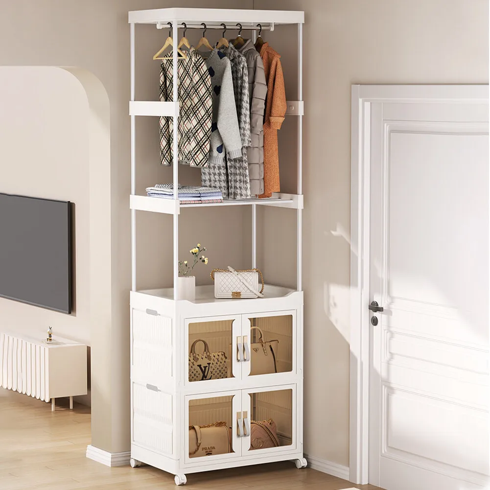 

Mobile Wardrobe Floor Clothes Rack Portable Closet with Wheels Clothes Organizer for Home Storage
