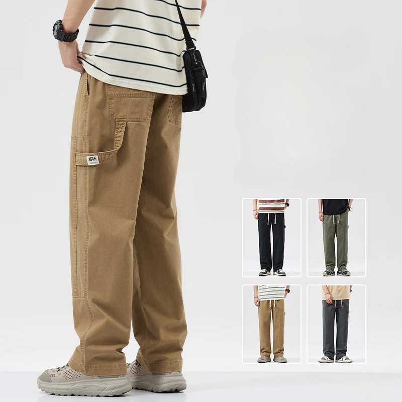 Loose Wide Leg Casual Pants for Men, Dragging Straight Pants with Texture for 2024 Spring