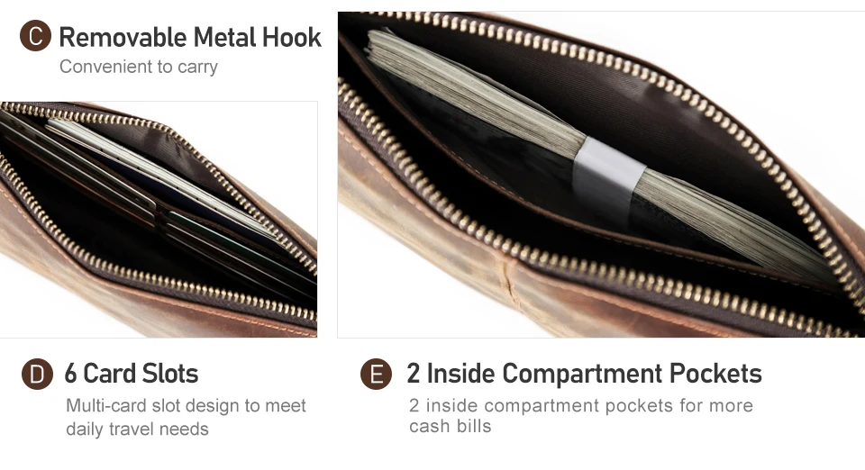 CONTACT'S Vintage Herren Clutch Bag RFID Echtes Leder Clutch Wallet Bag Casual Lange Geldbörse Große Kapazität Reisehandtasche Männlich – Detail 17