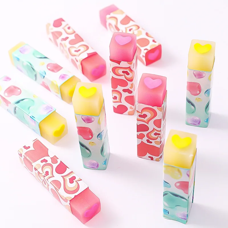 3Pcs Kawaii Heart shape Rubber Erasers cute translucent Eraser Student Correction Tool Kids School Office Supplies Stationery