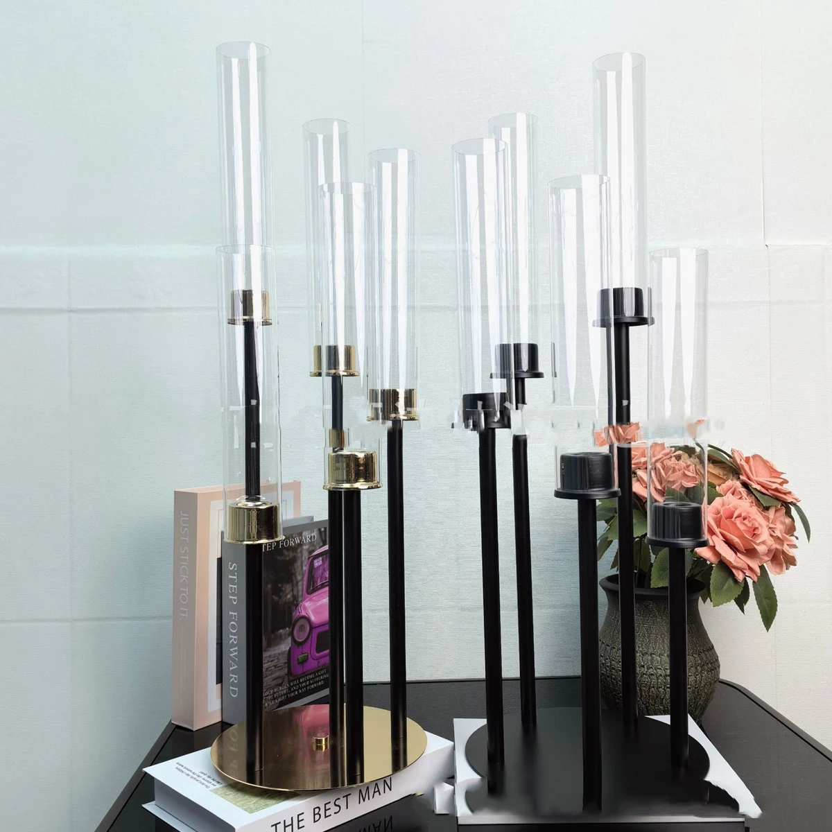 5pcs/10pcs)hot sale 5 arm candelabra black candle holder centerpieces for wedding Flower Stand plinth flowers party props  704