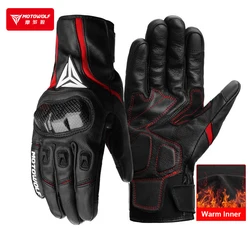 Winter Motorcycle Gloves Men Warm Leather Gloves Motorbike Guantes Luvas Motocross Touch Screen Windproof Rainproof Carbon Fiber