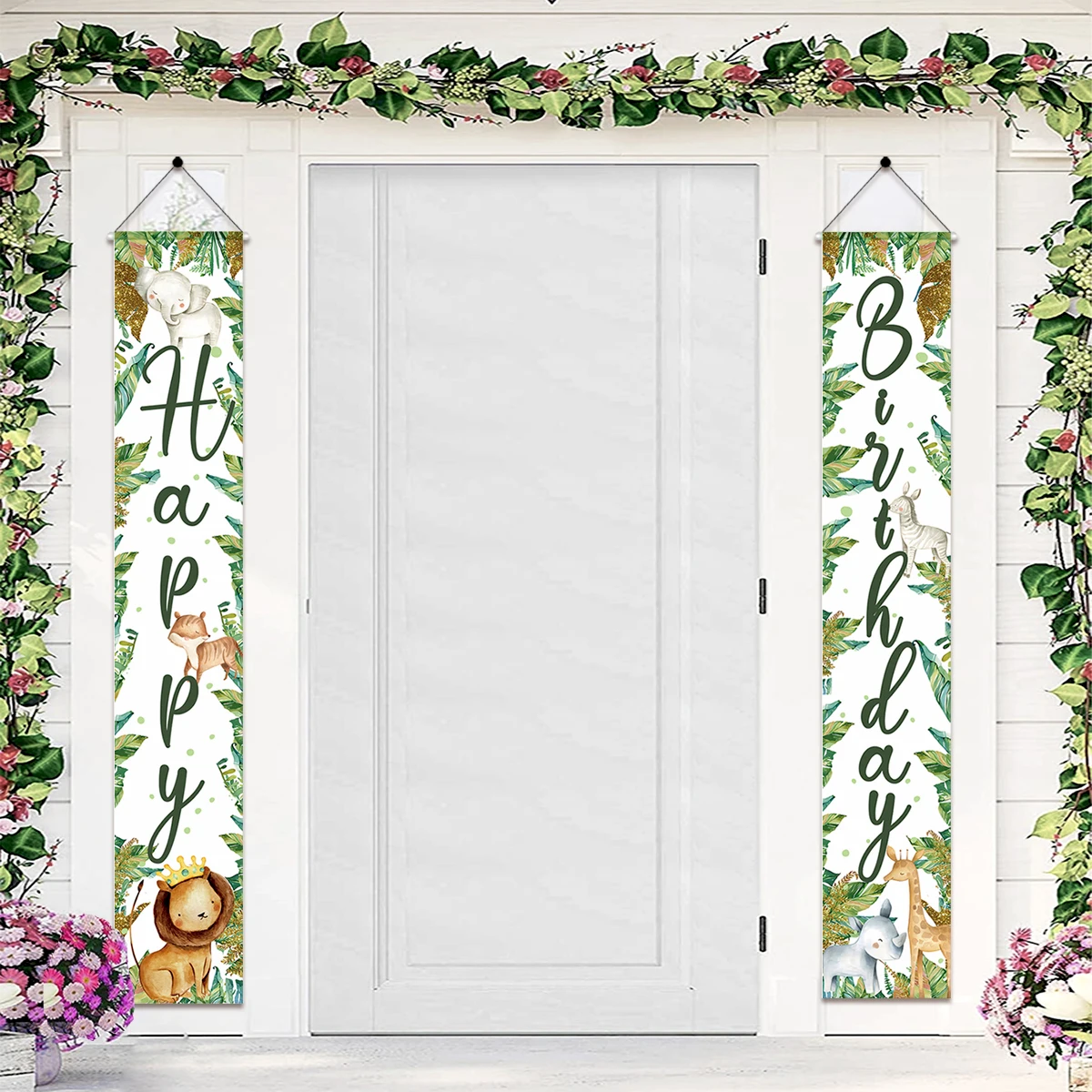 Jungle Birthday Door Banners Disposable Tableware Safari Birthday Party Decor Baby Shower Wild One Birthday Door Curtain Banners