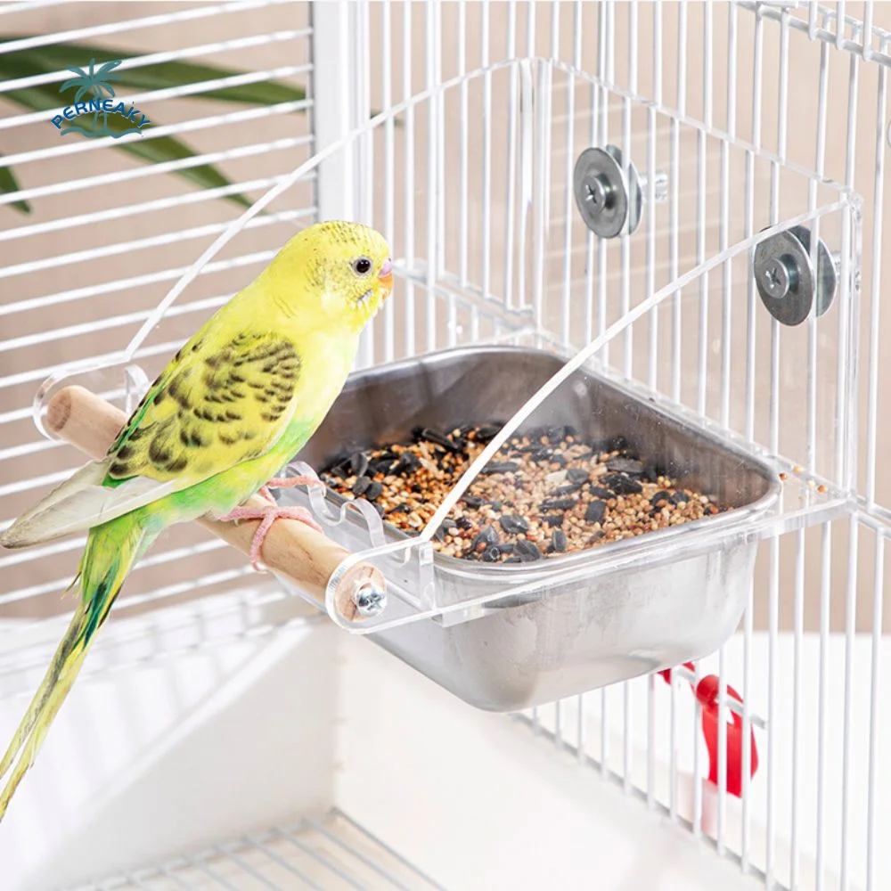 

Acrylic Cage Mounted Bird Feeder Anti Splashing Anti-spread Bird Food Dispenser Detachable Hangable Parrots Food Container