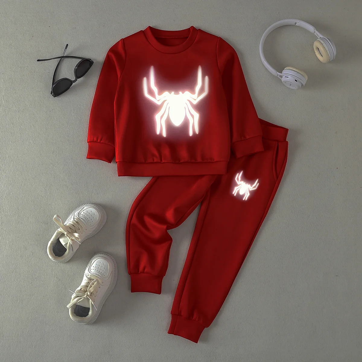 Winter 2-piece Girls' Tracksuit Casual Spider Reflective Print Clothes Set For Kids