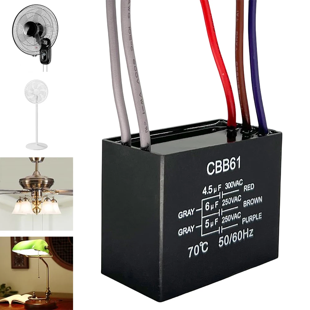 Ceiling Fan Capacitor 5 Wire 250V Pull Chain Switch Control 3 Speed 4 Wire CBB61 4.5uf + 6uf + 5uf Ceiling Fan Replacement Parts