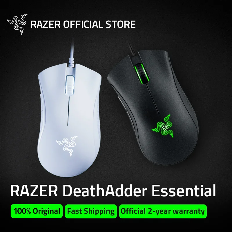 Razer DeathAdder Essential Black & White USB Wired Ergonomic Gaming Mouse for PC Esports