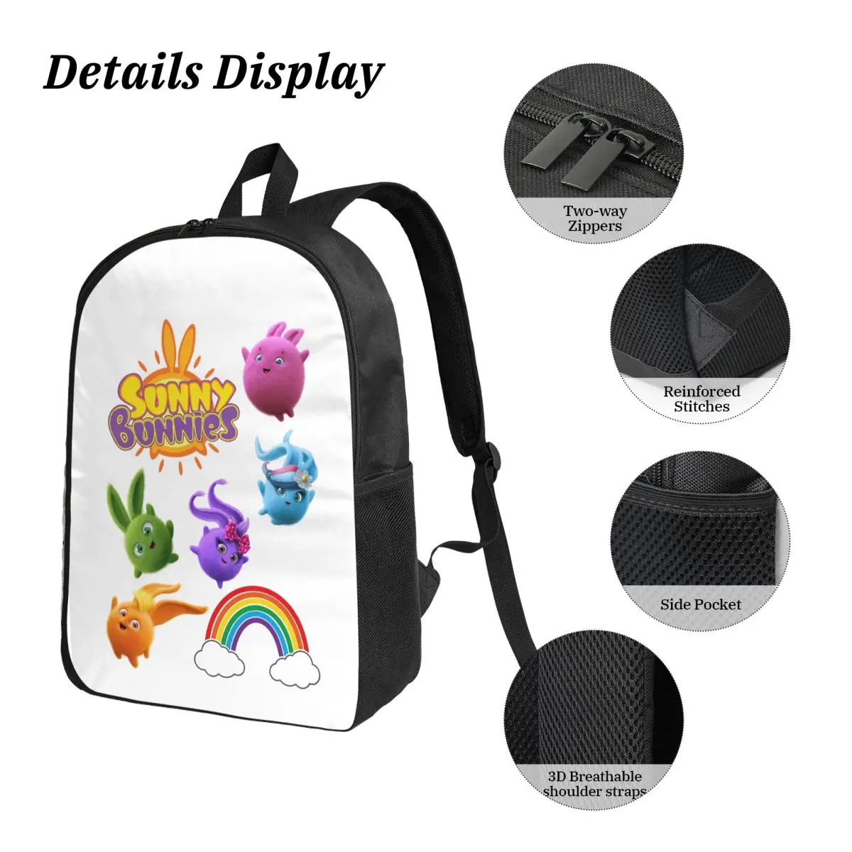 Sunny Bunnies Anime Cartoon Zaino Ragazzi Ragazze BookBag Borsa da scuola Borse a tracolla per computer Borsa da pranzo isolata 3ps Astuccio