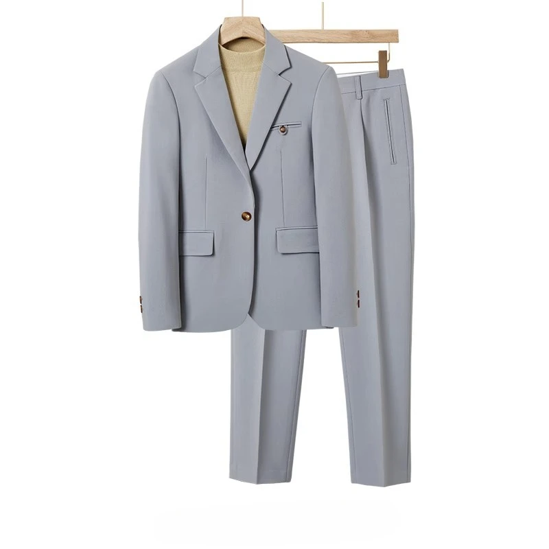 S-6XL High-quality Men's Business Casual Suit Classic Simple Black Brown Fashion Fit 2 Pcs Set (Blazer +Pants) Wedding