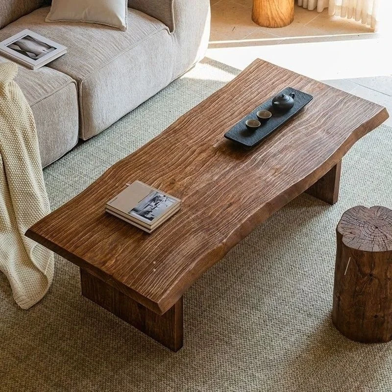 For Log Home Coffee Table, Natural Texture Living Room Old Bed and Breakfast Hotel Tea House Tatami Desk
