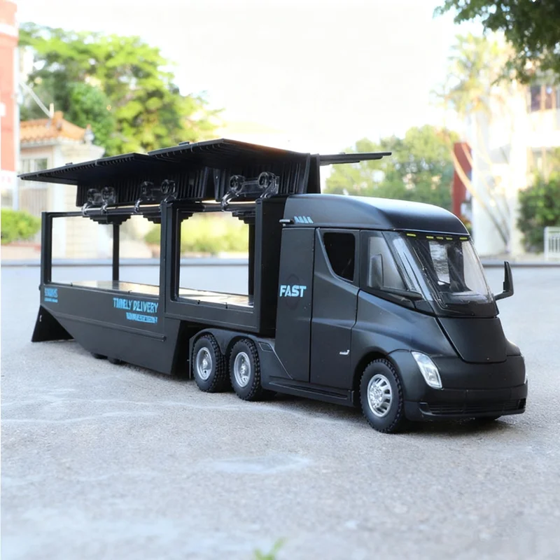 

1:32 сплав, электрический полуприцеп, модель грузовика, литой под давлением металлический транспортный грузовик, модель автомобиля, звуковой свет, детская игрушка в подарок