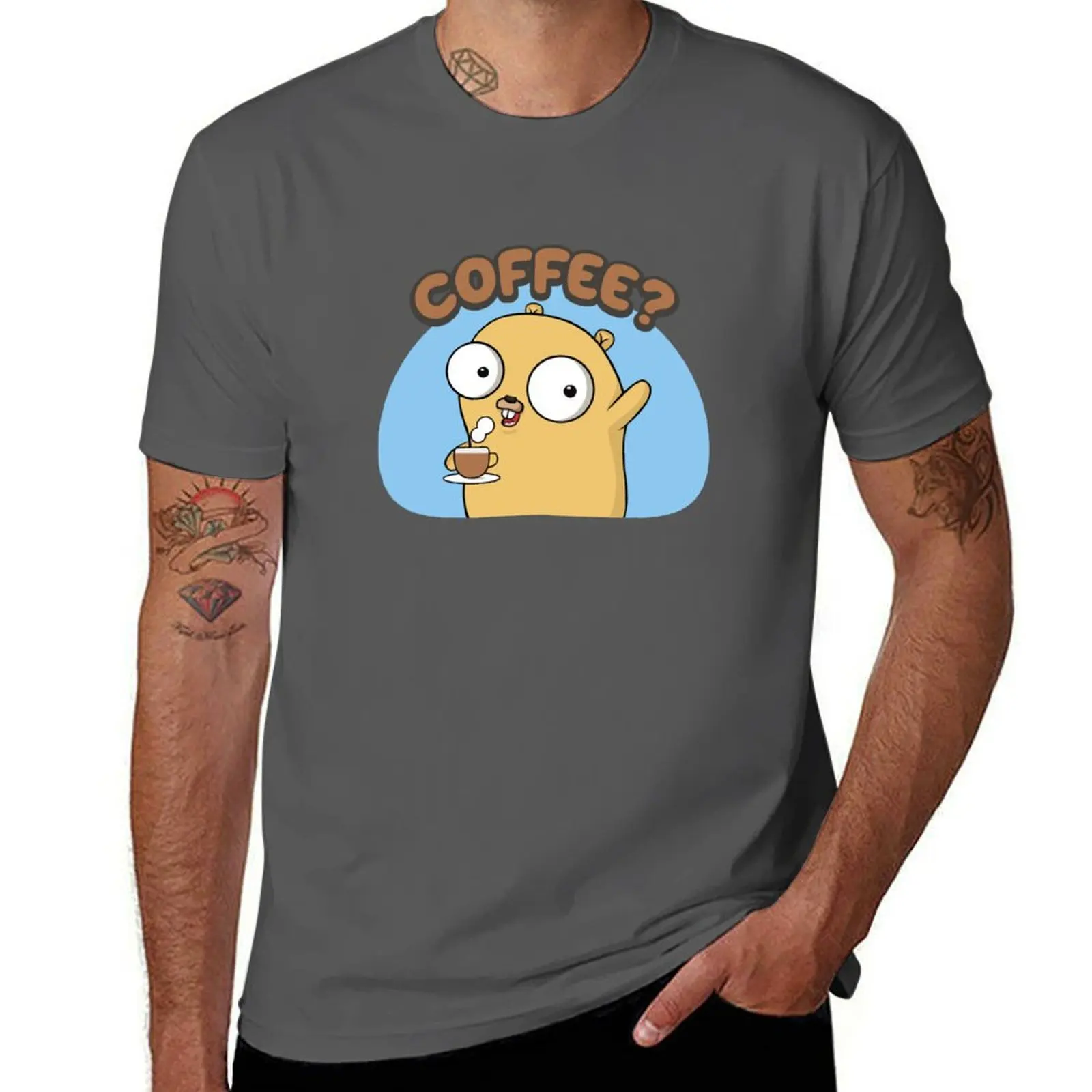 Golang Gopher Offering a Cup of Coffee T-Shirt sports fans Man t-shirt t shirts for men graphic