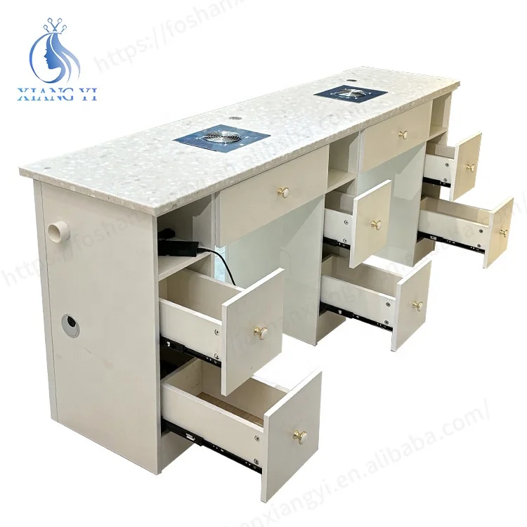 

Beauty Salon Modern Double Manicure Table With Storage Drawer