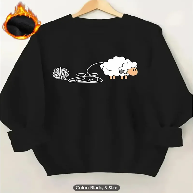 

Женский розовый свитшот из овечьей пряжи с графическим принтом на флисовой подкладке, повседневный пуловер большого размера, топ для любителей животных из чистого хлопка