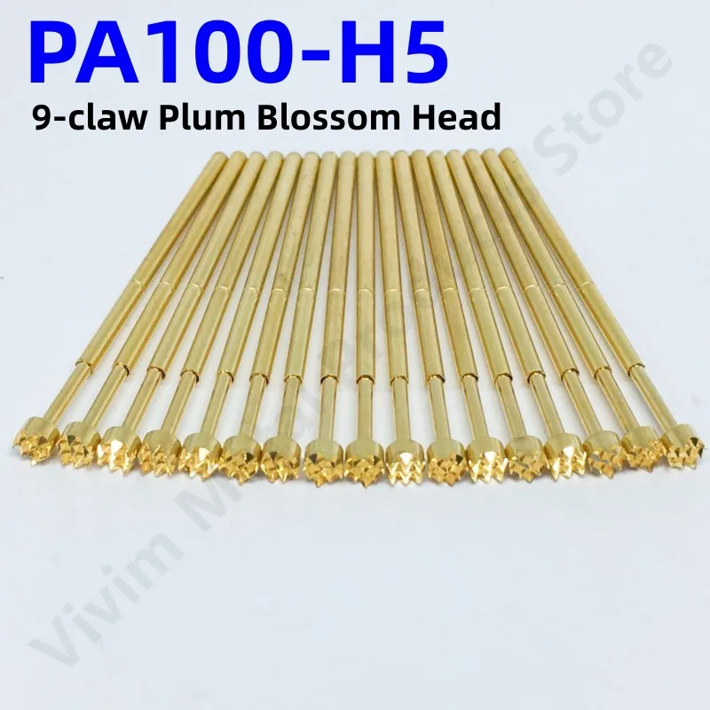 

100PCS PA100-H5 33.35mm 9-claw Plum Blossom Head Test Pin Dia 2.5mm Needle Spring Test Probe P100-H5 Test Pogo Pin P100-H