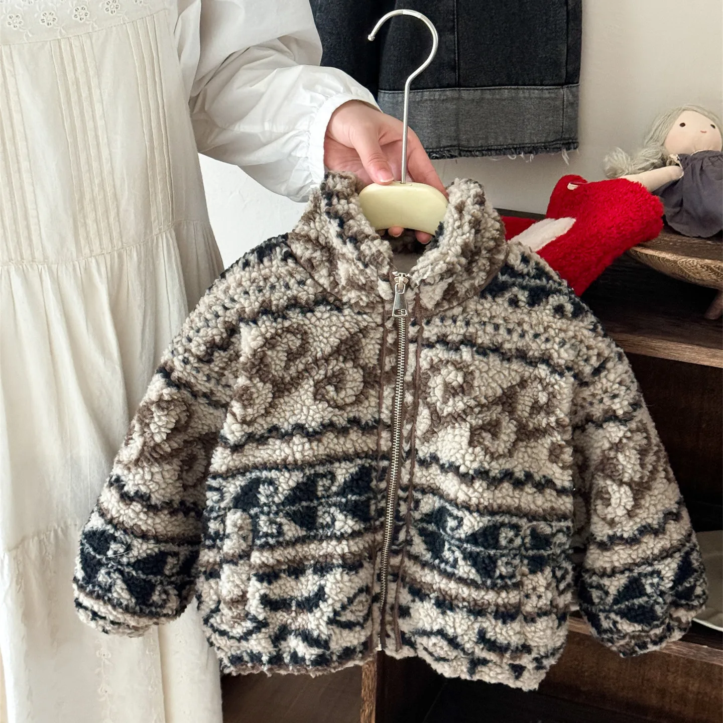 2026 New Winter Children Thicken Warm Coats Fleece Lining Korean Style Unisex Kids Chic Outerwear