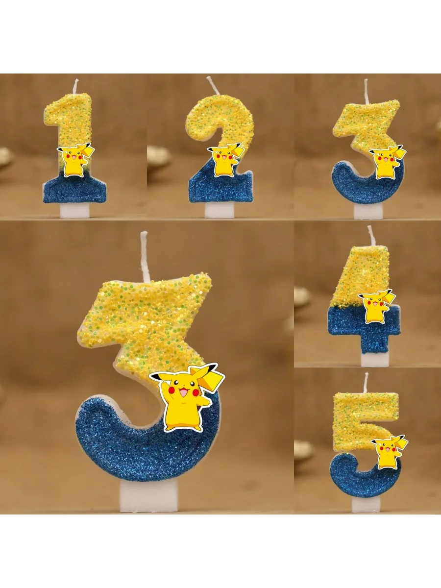 Pikachu Kaars Taart Anime Figuur Pikachu Nummer 0-9 Verjaardagstaart Kaars Kids Baby Douche Taart Topper Decoratie Benodigdheden - afbeelding 2