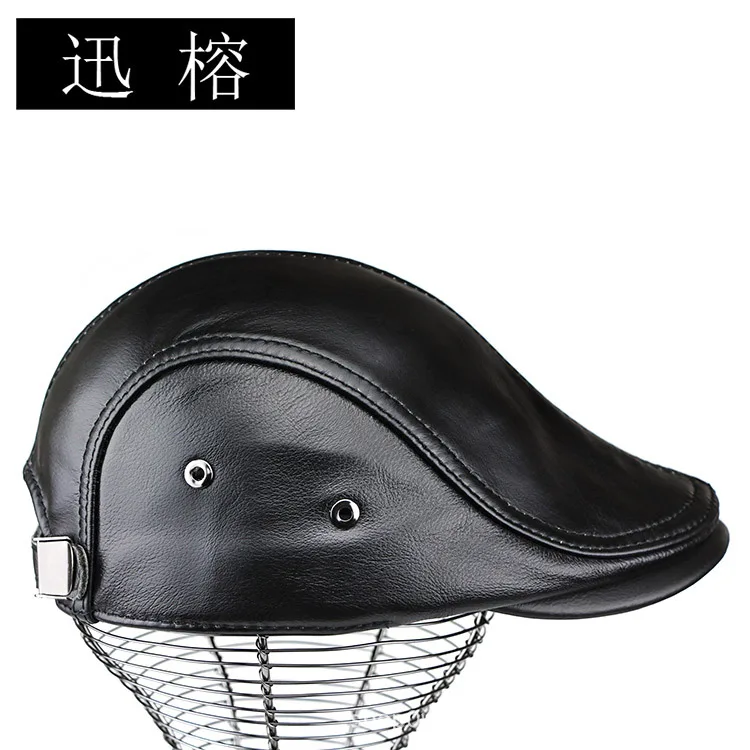 2026-ユニセックス-本革-ピークキャップ--韓国ファッション-薄いベレー帽スタイル--牛革製ニュースボーイウィンターハット