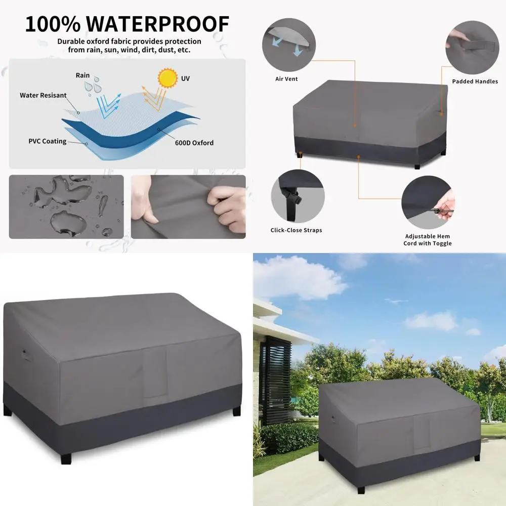 

Outdoor Soa Cover Heavy Duty Patio urniture Loveseat Couch Bench Cover Windproo Durable (70Wx38Dx35H inch, Gray/k Gray)