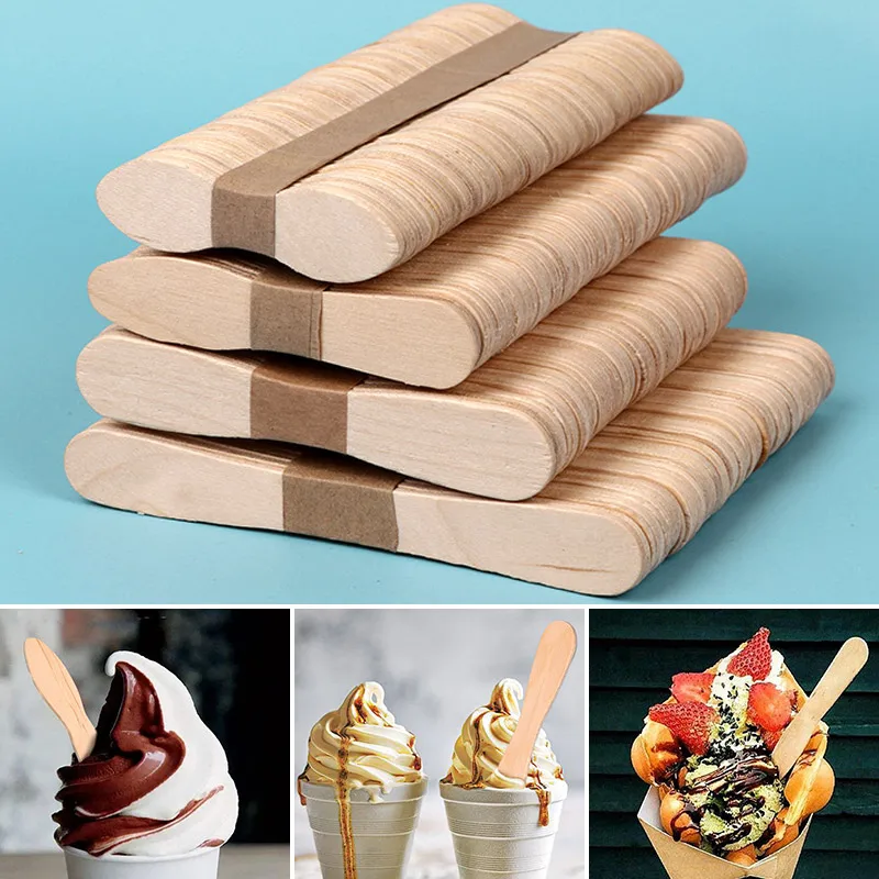 50/100pcs Ice Cream Popsicle Stick Wood Ice Cream Sticks Homemade Ice Cream Spoon Popsicle Accessories